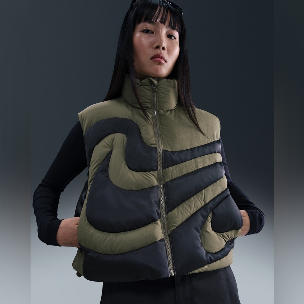 Nike Olive Green and Black Quilted Puffer Vest